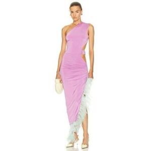 NWT Nervi Sylvia Wisteria One Shoulder Cutout Feather Trim Dres Purple Size IT 3